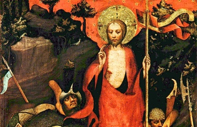Výřez z obrazu Zmrtvýchvstání Krista, Národní galerie v Praze, okolo 1380