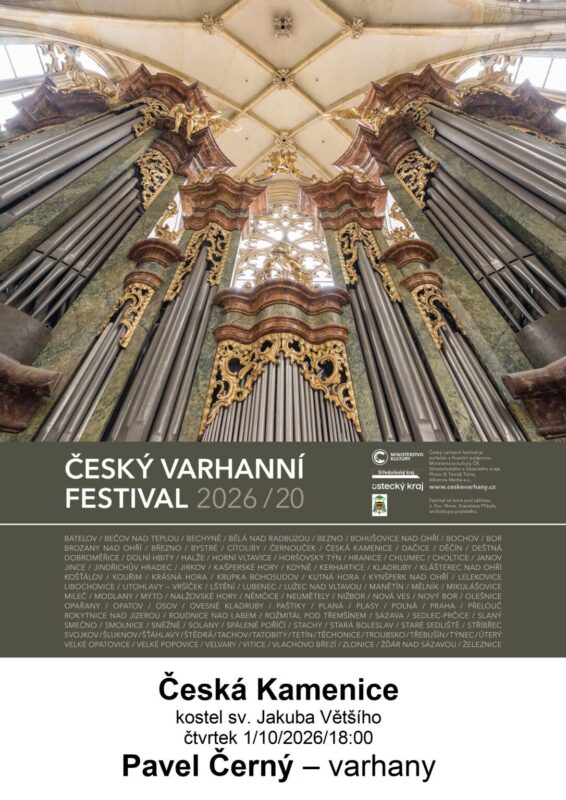 Varhanní koncert 1. 10. 2026 v České Kamenici